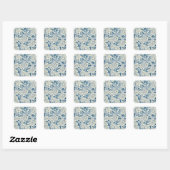 Blue Floral Pattern Antiek Asian Design Vierkante Sticker (Vel)