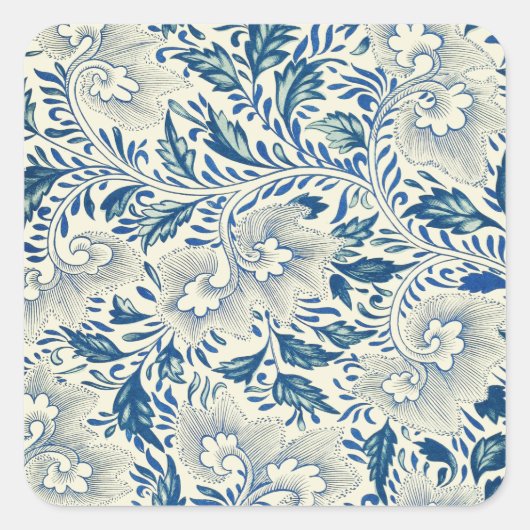 Blue Floral Pattern Antiek Asian Design Vierkante Sticker (Voorkant)