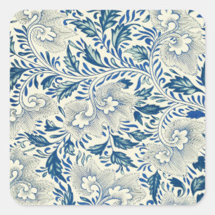 Blue Floral Pattern Antiek Asian Design Vierkante Sticker