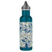 Blue Floral Pattern Antiek Asian Design Waterfles (Links)