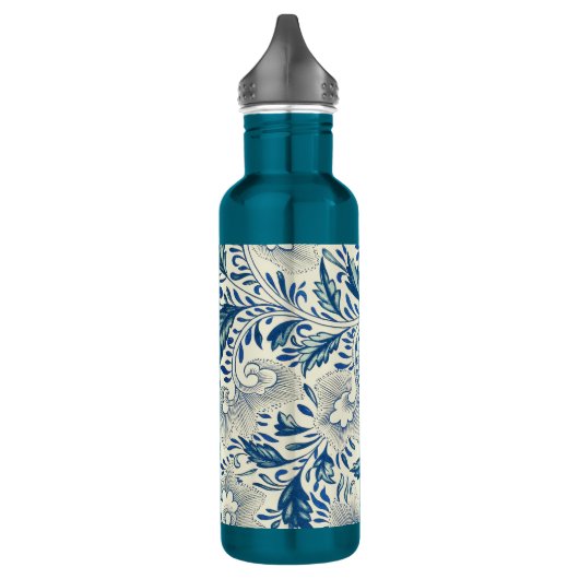 Blue Floral Pattern Antiek Asian Design Waterfles (Links)