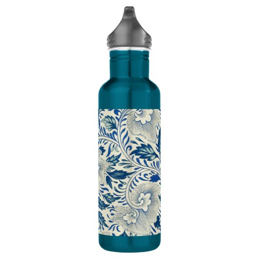 Blue Floral Pattern Antiek Asian Design Waterfles (Rechts)