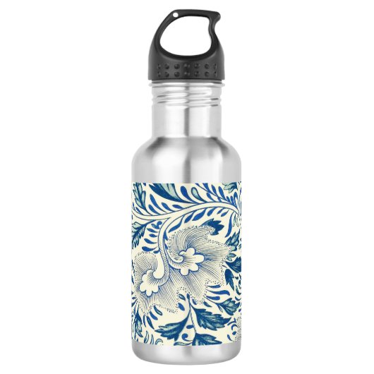 Blue Floral Pattern Antiek Asian Design Waterfles (Voorkant)