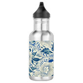 Blue Floral Pattern Antiek Asian Design Waterfles (Rechts)