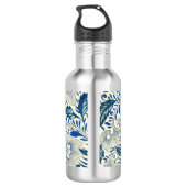 Blue Floral Pattern Antiek Asian Design Waterfles (Achterkant)