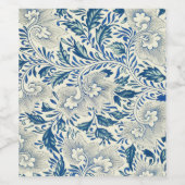Blue Floral Pattern Antiek Asian Design Wijn Etiket (Enkel label)