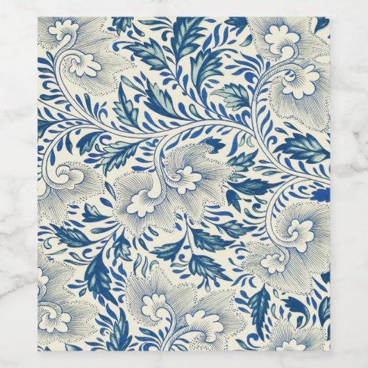 Blue Floral Pattern Antiek Asian Design Wijn Etiket (Enkel label)