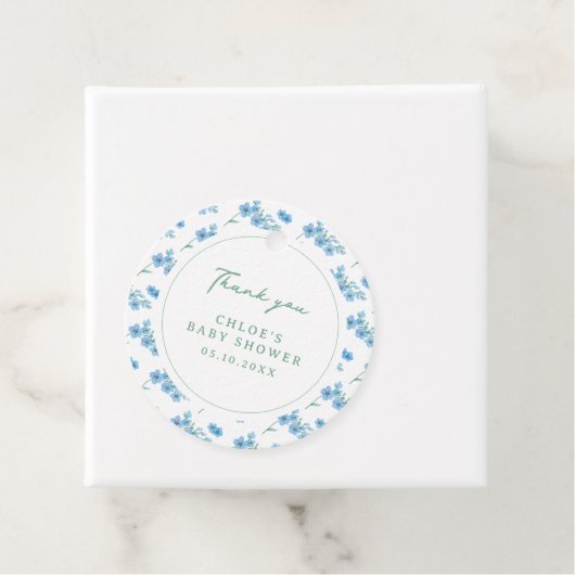 Blue Floral Pattern Baby shower Bedankjes Labels (In situ)