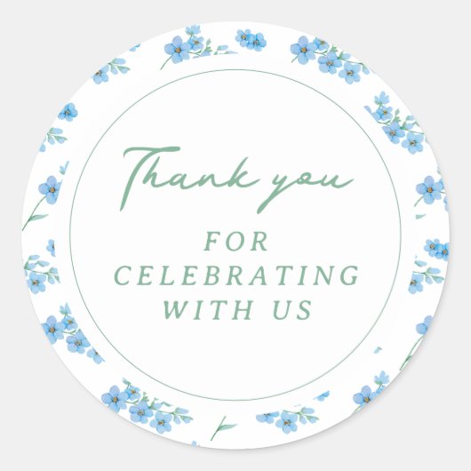 Blue Floral Pattern Baby shower Ronde Sticker (Voorkant)