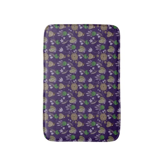 Blue Floral Pattern Badmat (Voorkant Verticaal)