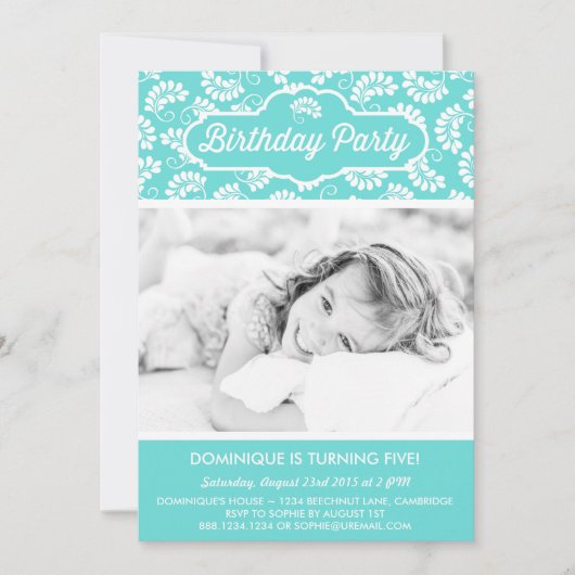 BLUE FLORAL PATTERN BIRTHDAY INVITATIE KAART (Voorkant)