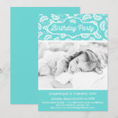 BLUE FLORAL PATTERN BIRTHDAY INVITATIE KAART (Voorkant / Achterkant)