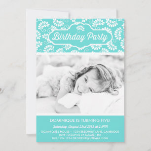 BLUE FLORAL PATTERN BIRTHDAY INVITATIE KAART