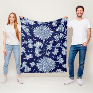 Blue Floral Pattern  Chinees Ornament Fleece Deken