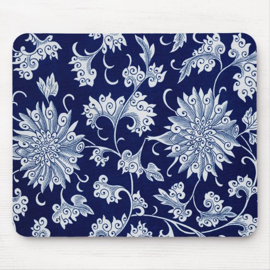 Blue Floral Pattern  Chinees Ornament Muismat (Voorkant)