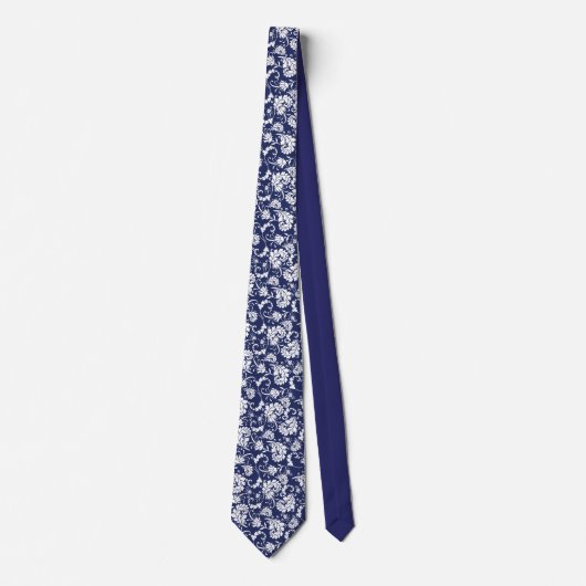 Blue Floral Pattern Custom Necktie Stropdas (Voorkant)