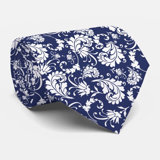 Blue Floral Pattern Custom Necktie Stropdas (Opgerold)