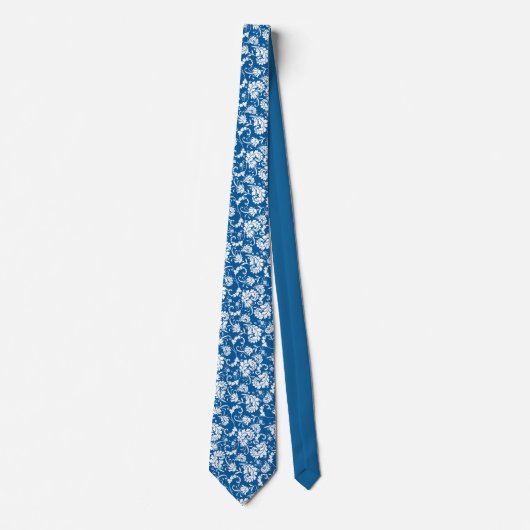 Blue Floral Pattern Custom Necktie Stropdas (Voorkant)