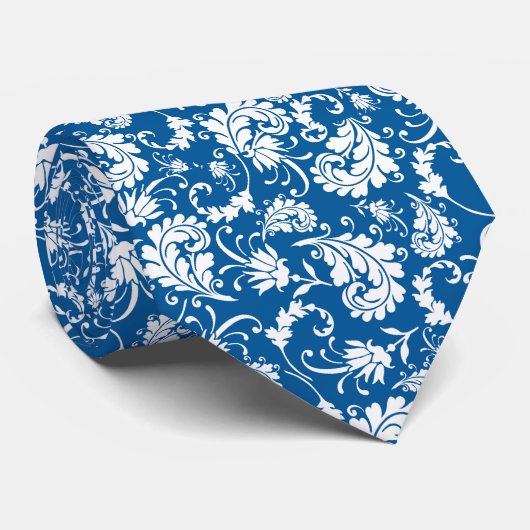 Blue Floral Pattern Custom Necktie Stropdas (Opgerold)