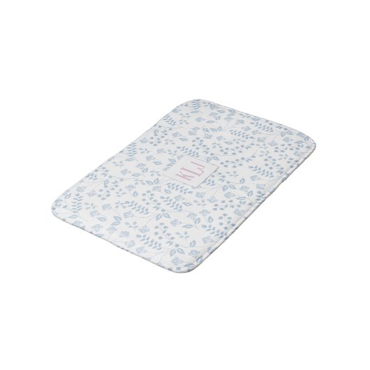 Blue Floral Pattern Custom Small Bath Mat (Gekanteld)
