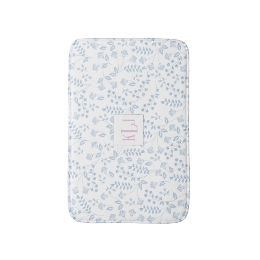 Blue Floral Pattern Custom Small Bath Mat (Voorkant Verticaal)