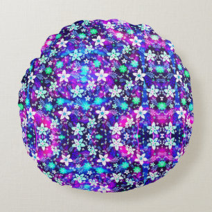 Blue Floral Pattern - Edelweiss Flower Geometric Rond Kussen