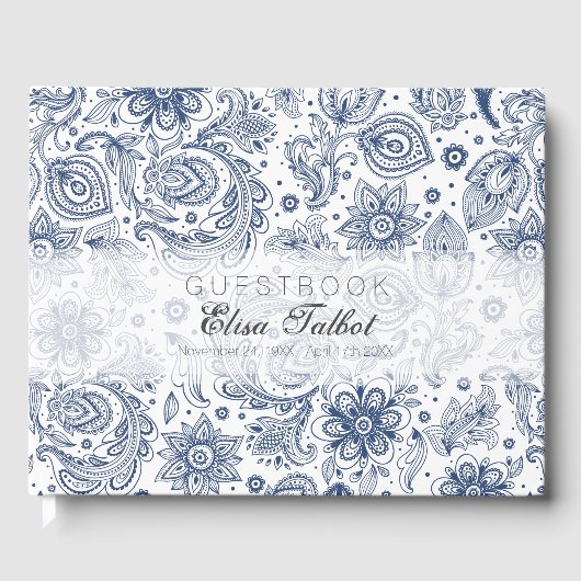 Blue  Floral Pattern Funeral Gastboek Gastenboek (Voorkant)