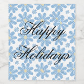 Blue Floral Pattern - Gepersonaliseerde wijnlabels Wijn Etiket (Enkel label)