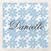 Blue Floral Pattern - Glass Onderzetter (Voorkant)