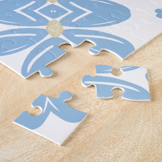 Blue Floral Pattern - Jigzaag Puzzle Legpuzzel (Zijkant)