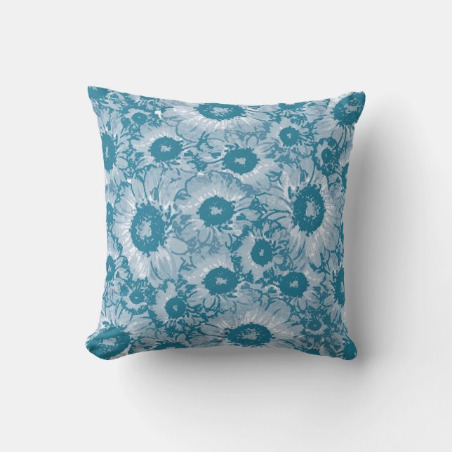 Blue Floral Pattern Kussen (Voorkant)