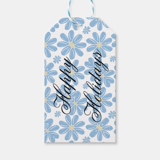 Blue Floral Pattern - Labels met persoonlijke cade Cadeaulabel (Voorkant)