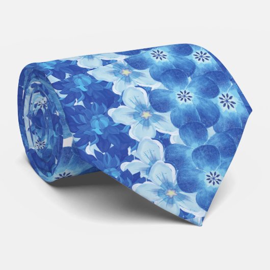 Blue Floral Pattern Mannen Stropdas (Opgerold)