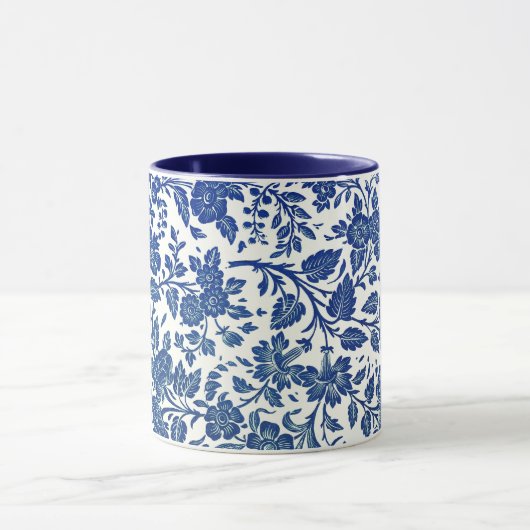 Blue Floral Pattern Mok (Midden)