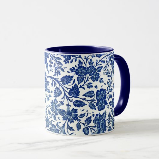 Blue Floral Pattern Mok (Voorkant rechts)