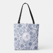 Blue Floral Pattern Monogram Canvas tas (Achterkant)