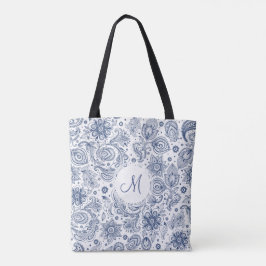 Blue  Floral Pattern Monogram Canvas tas