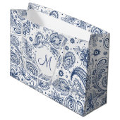 Blue Floral Pattern Monogram L Gift Bag Large Cadeautasje (Voorkant Gekanteld)