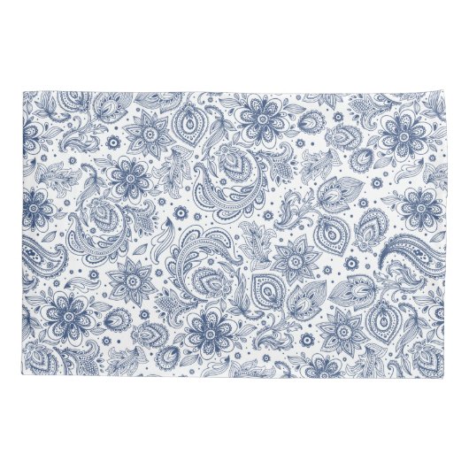 Blue Floral Pattern Monogram Pillow Hoesje Kussensloop (Achterkant)