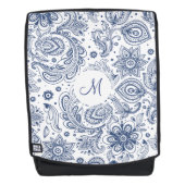 Blue  Floral Pattern Monogram rugzak Rugtassen (Voorkant)
