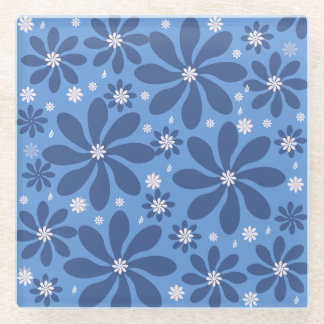Blue Floral Pattern Muismat – stijlvolle toegang t Glazen Onderzetter