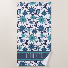 Blue Floral Pattern Personalized Strandlaken