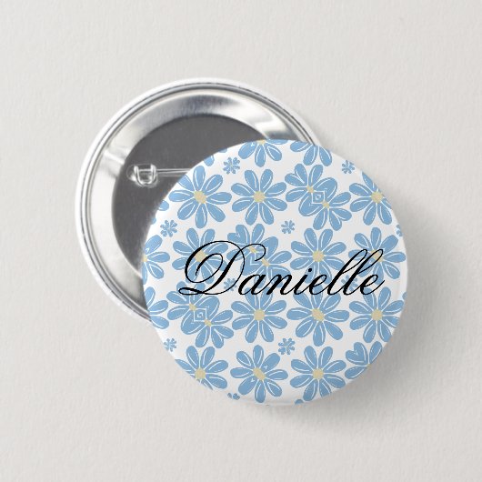 Blue Floral Pattern - Persoonlijke Button (Voorkant /achterkant)