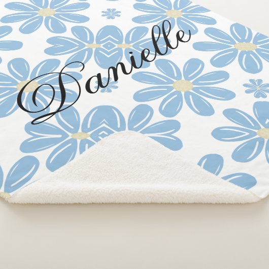 Blue Floral Pattern - Persoonlijke Sherpa Blanket Deken (3/4)