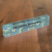 Blue Floral Pattern Professional Manager Modern Naambordje (Zijkant)