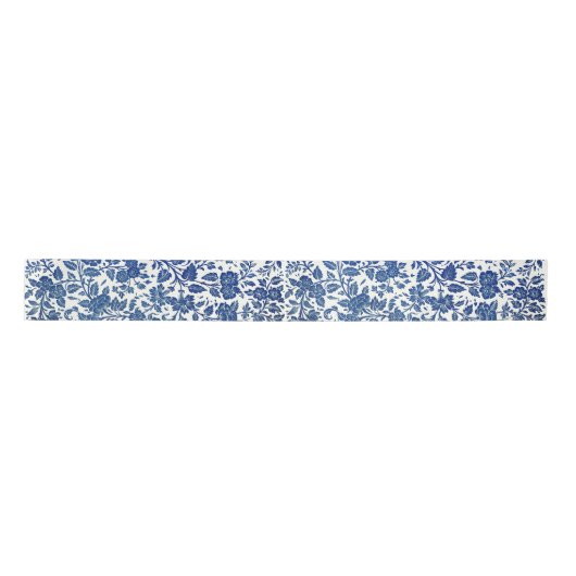 Blue Floral Pattern Satijnen Lint (Voorkant)