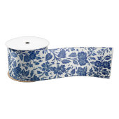 Blue Floral Pattern Satijnen Lint (Spoel)