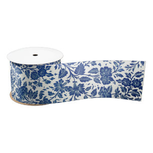 Blue Floral Pattern Satijnen Lint