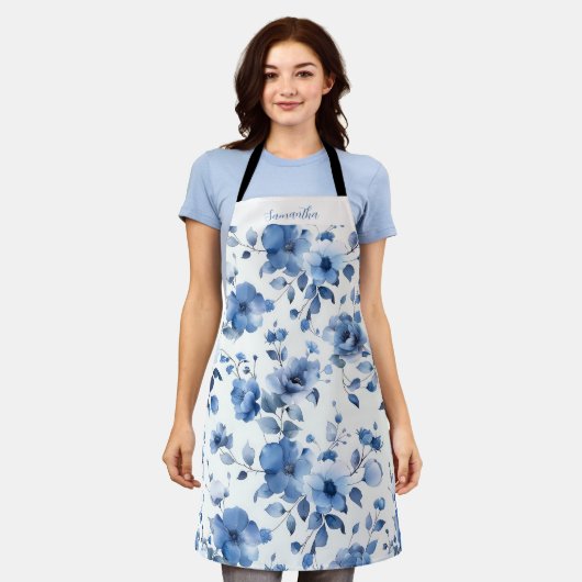 Blue Floral Pattern Schort (Gedragen)