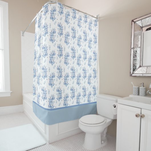 Blue Floral Pattern Shower Curtain Douchegordijn (In situ)